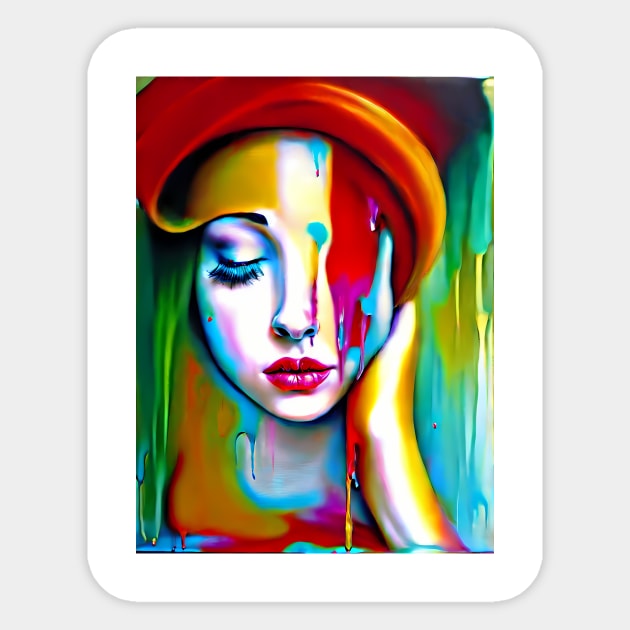 Gorgeous Woman Portrait Art- dripping art Sticker by diarts